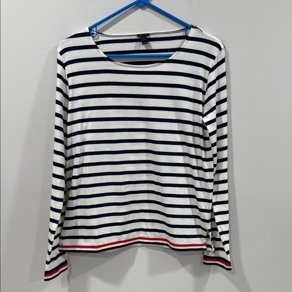 J. Crew White and Blue Striped Long Sleeve T-Shirt Size Small EUC